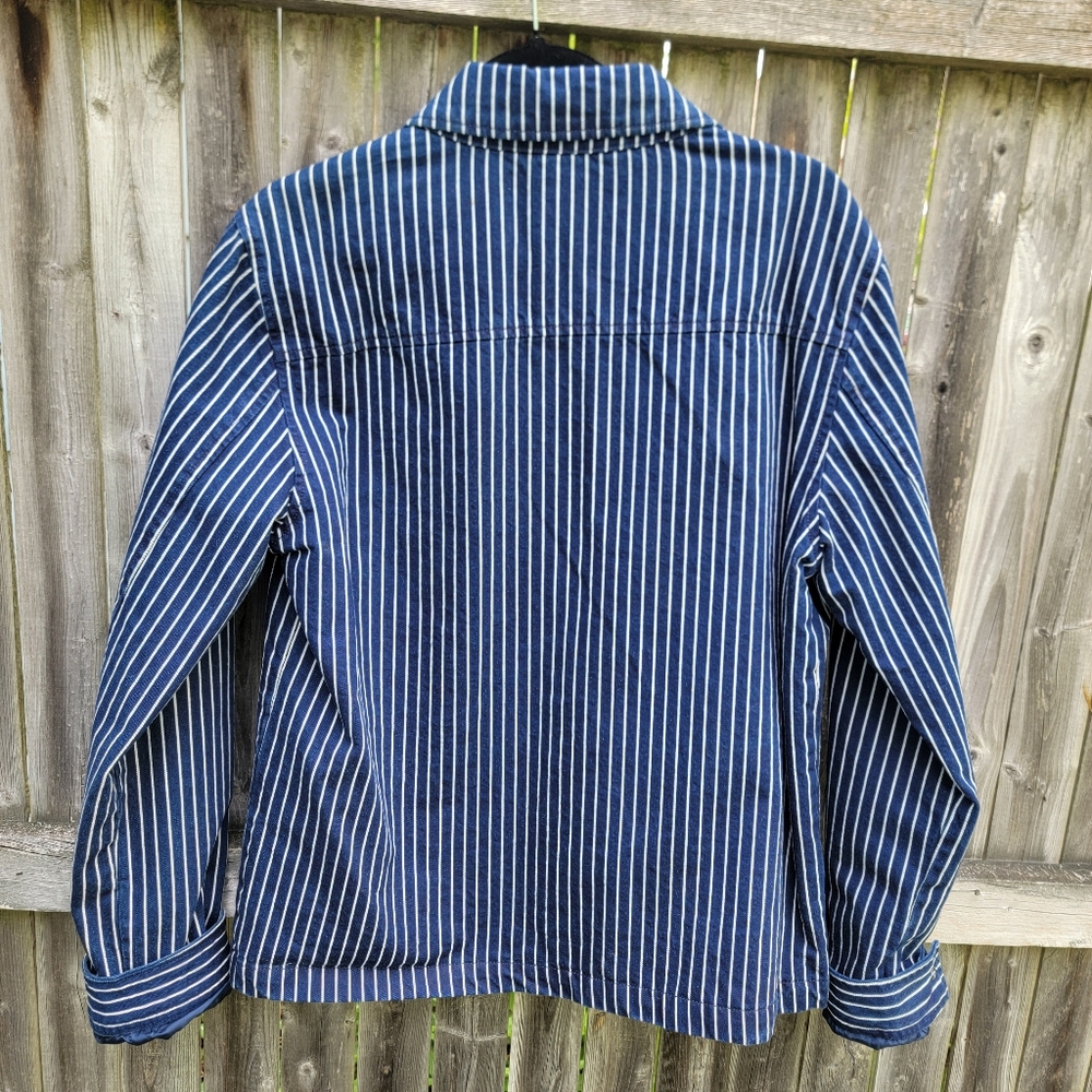 Trucker Jacket Calvin Klein Navy & White Striped Collared Medium Unisex Utility - Picture 15 of 16